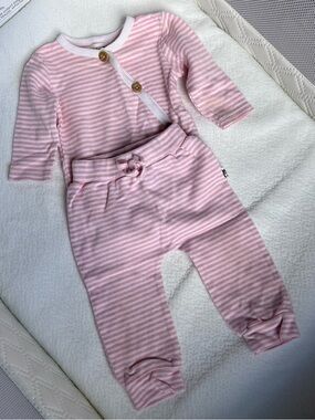 Pink Stripe Cotton Baby Matching Set - Long Sleeve Top & Pants